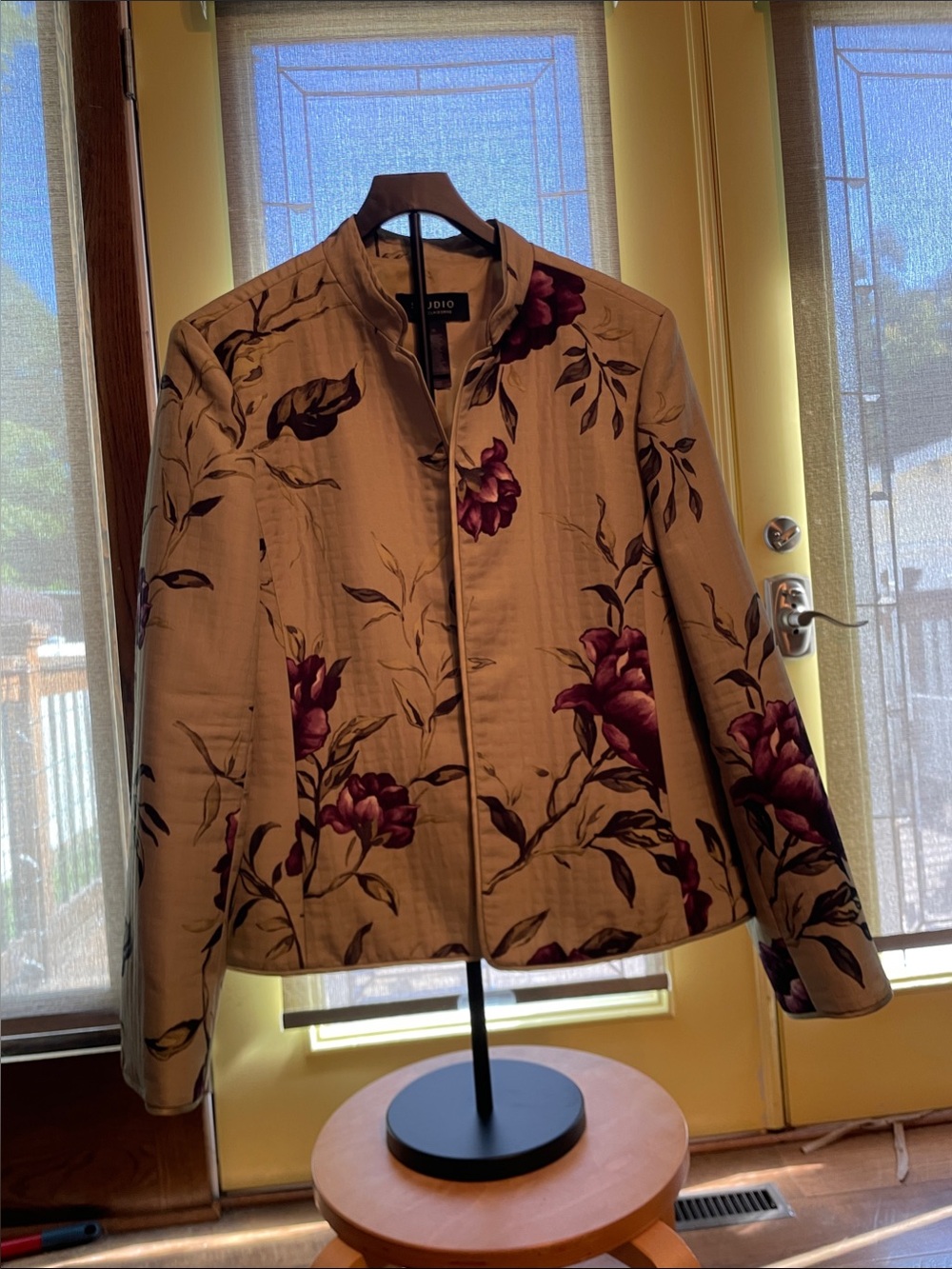 Liz Claiborne Olive Quilted Blazer with Purple Floral Print